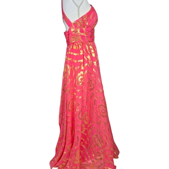 Aiden Mattox Silk Organza Crossback Halter Maxi Dress Gown size 10 - Picture 2 of 15